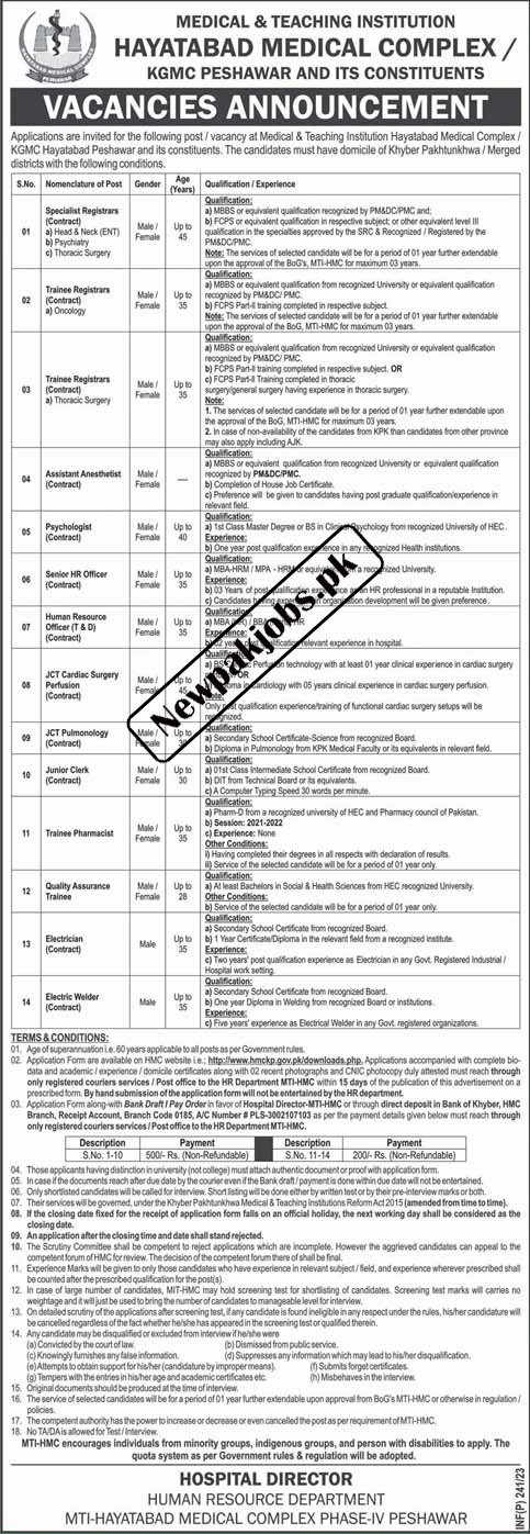 Hayatabad Medical Complex HMC Jobs 2023