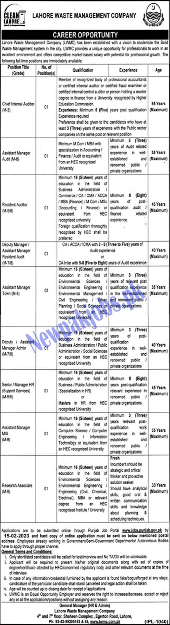 LWMC Jobs 2023 Lahore Waste Management Company 