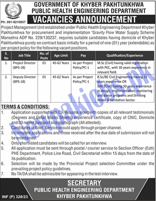 Public Health Engineering Department PHED KPK Jobs 2023