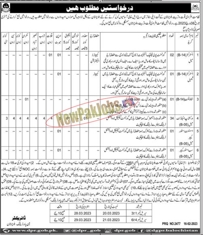 Directorate Manpower Training Balochistan Jobs 2023