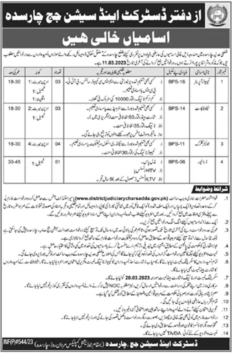 District and Session Courts Charsadda Jobs 2023