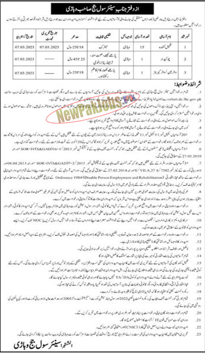 District and Session Courts Vehari New Jobs 2023