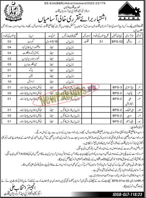 Gilgit Baltistan Public Works Department Jobs 2023