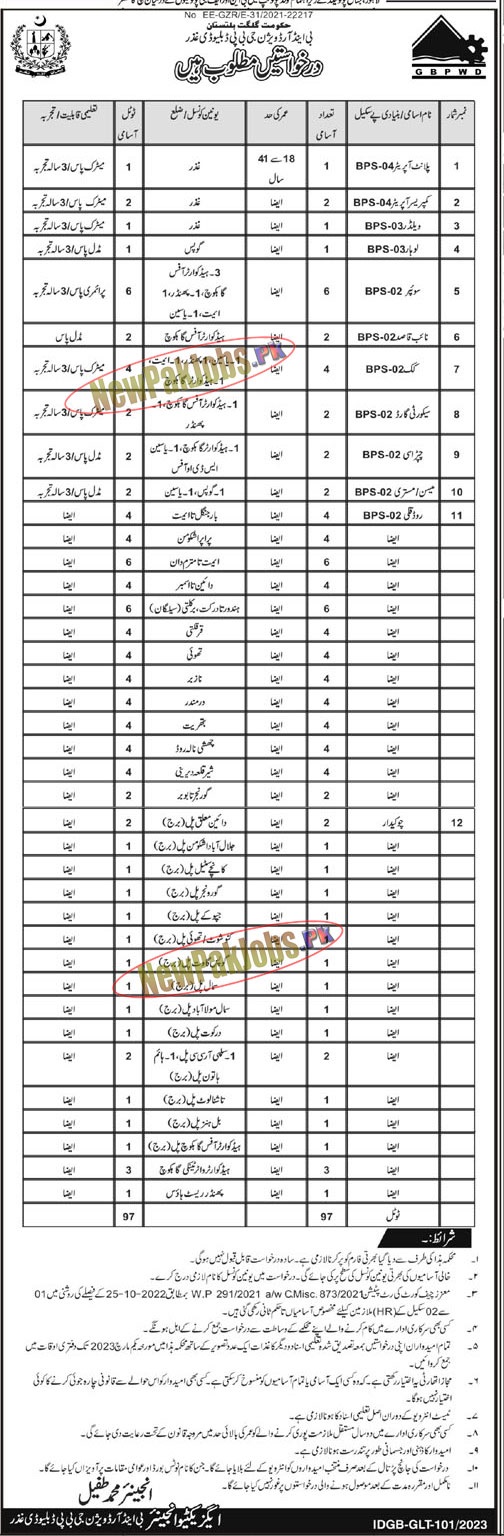 Gilgit Baltistan Public Works Department Jobs 2023