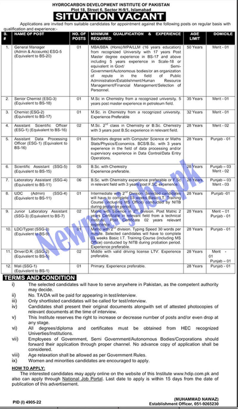 Hydrocarbon Development Institute of Pakistan HDIP Jobs 2023