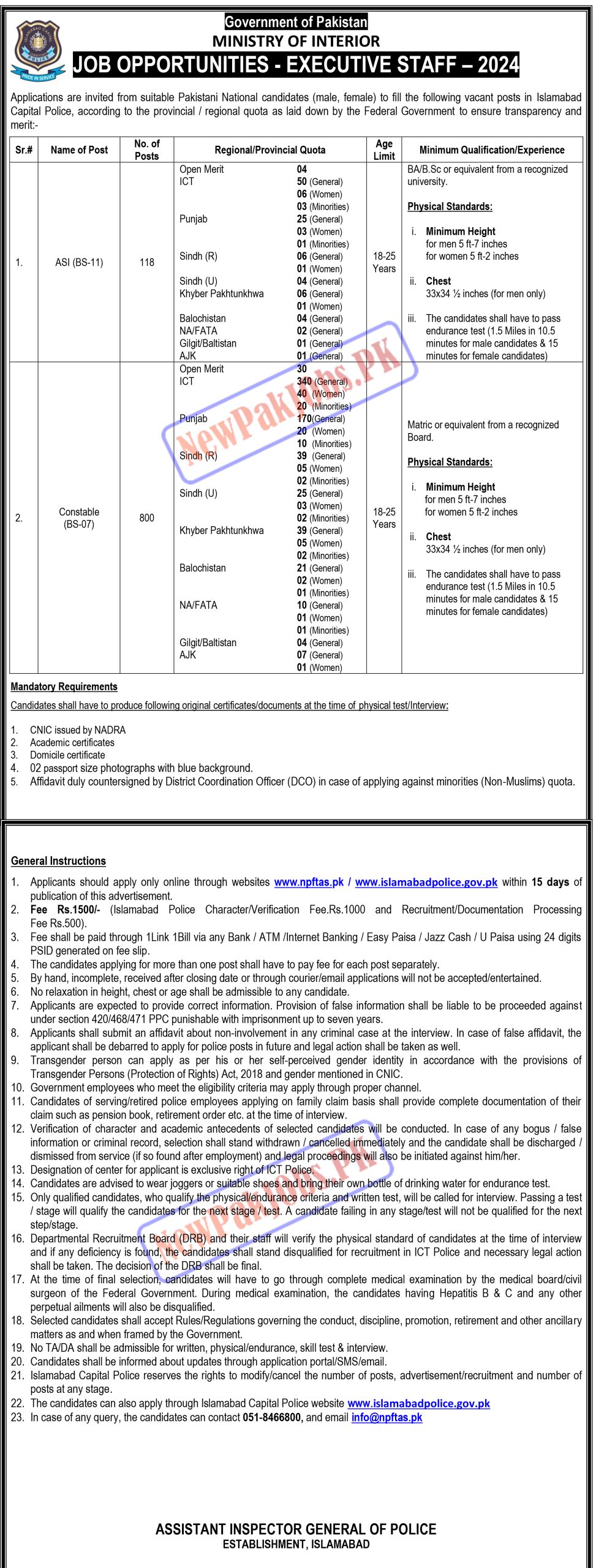 Islamabad Police Jobs 2024