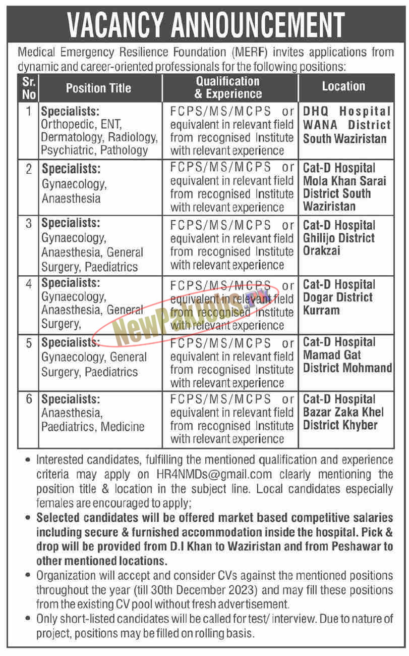 Medical Emergency Resilience Foundation MERF Jobs July 2023