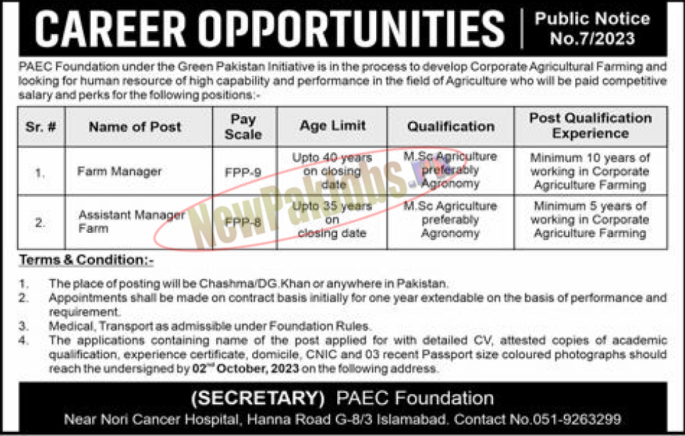 Pakistan Atomic Energy Commission PAEC Foundation Jobs September 2023