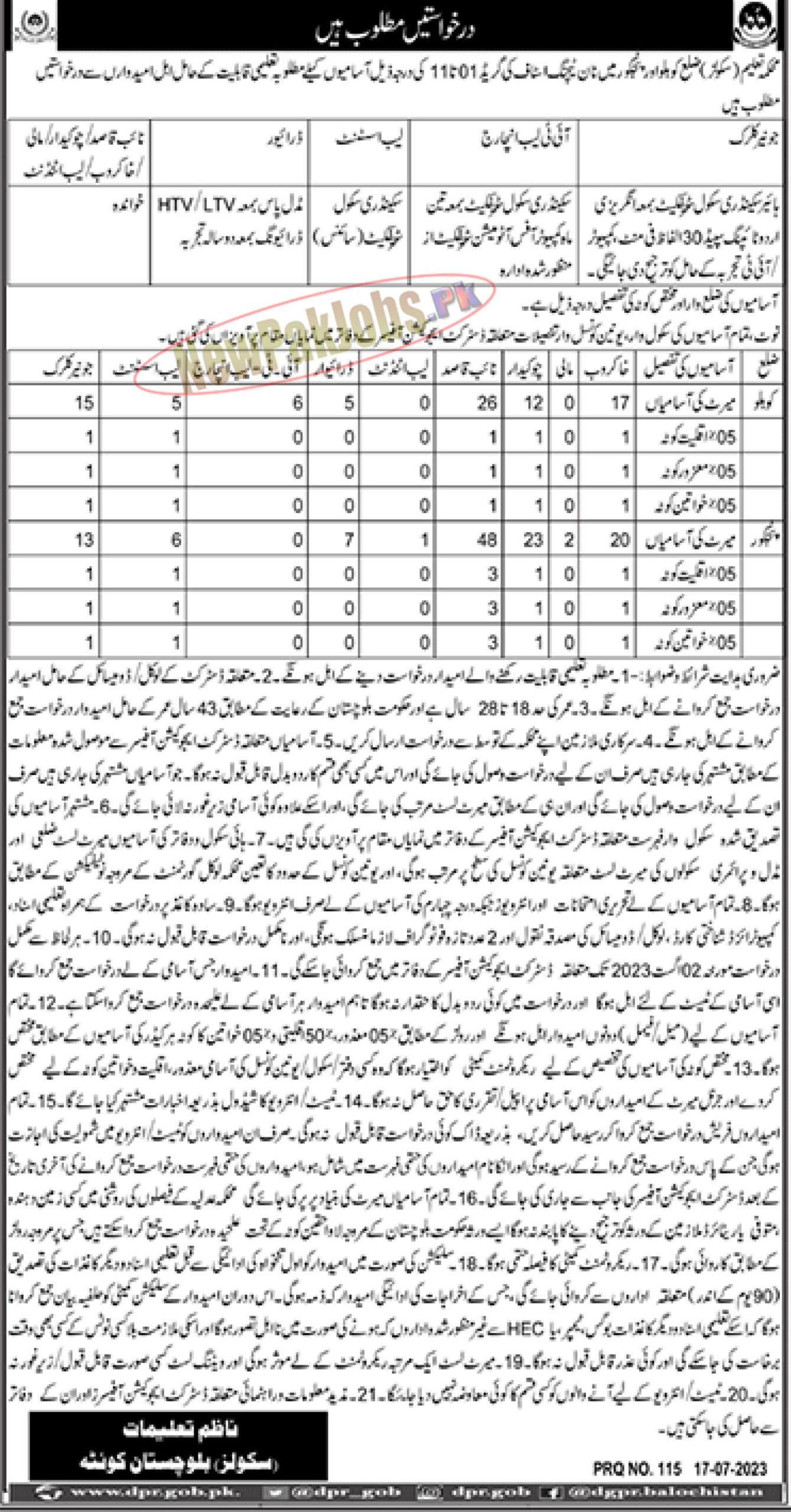 School Education Department Balochistan Jobs July 2023