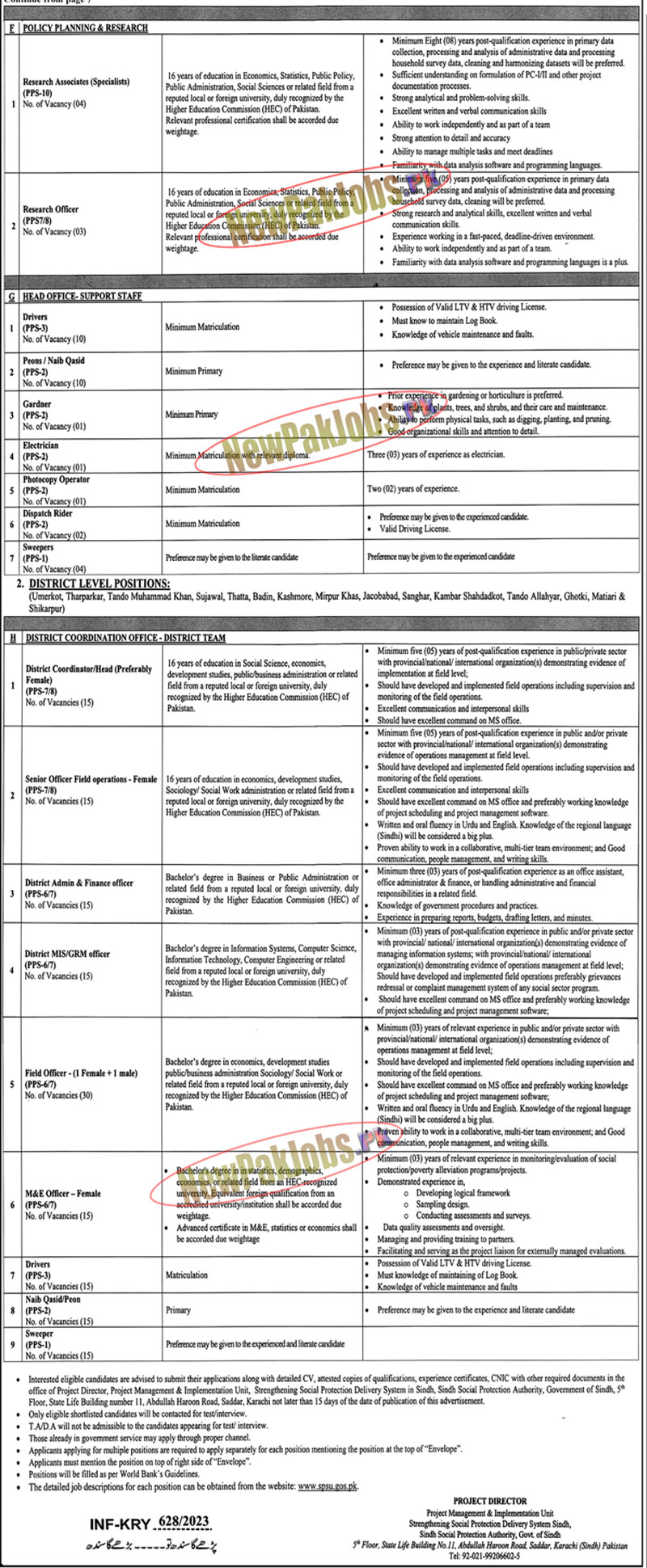 Social Protection Department Sindh Jobs 2023