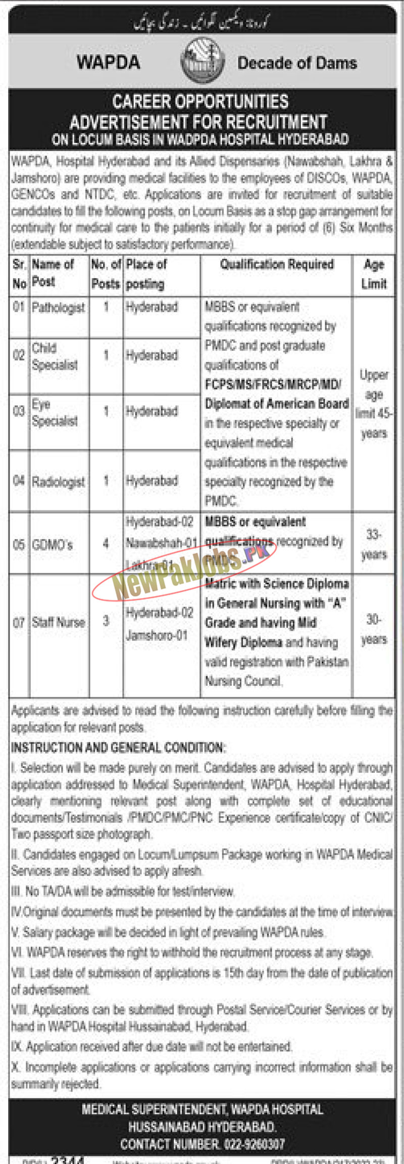 WAPDA Hospital Hyderabad Jobs 2023