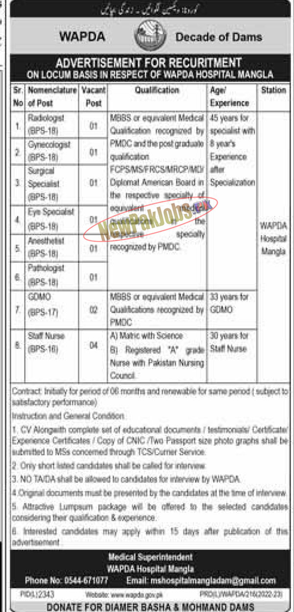 WAPDA Hospital Mangla Jobs 2023