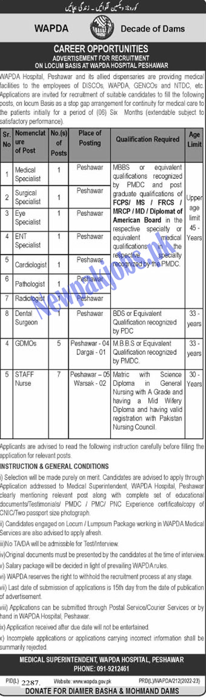 WAPDA Hospital Peshawar Jobs 2023