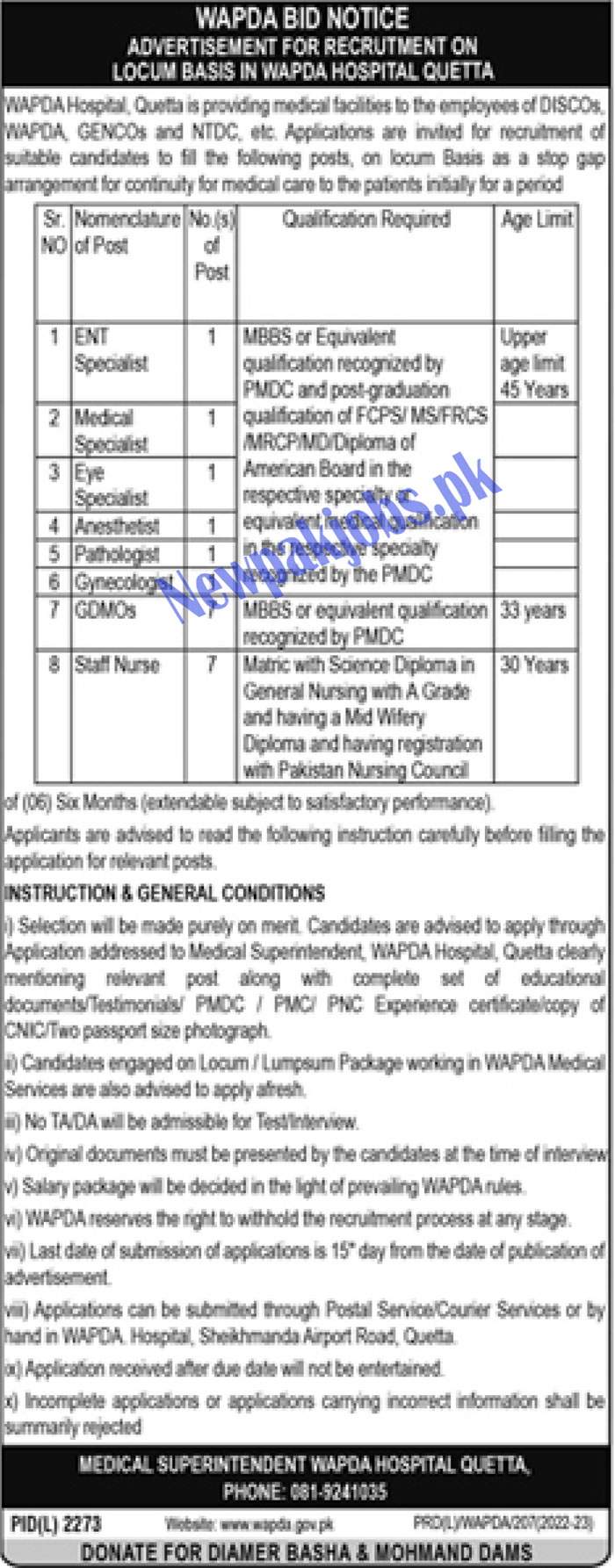 WAPDA Hospital Quetta Jobs 2023