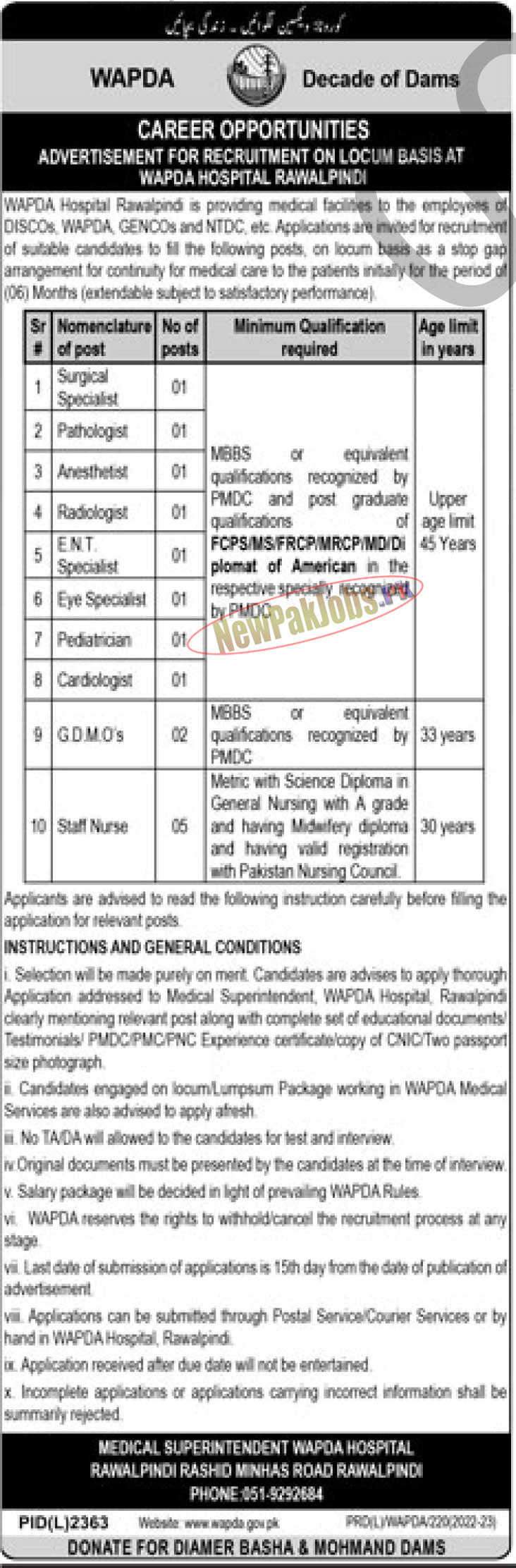 WAPDA Hospital Rawalpindi Jobs 2023