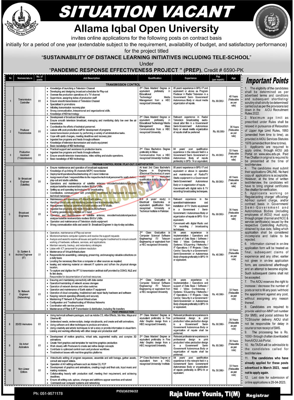 Allama Iqbal Open University AIOU Jobs 2023 Online Apply