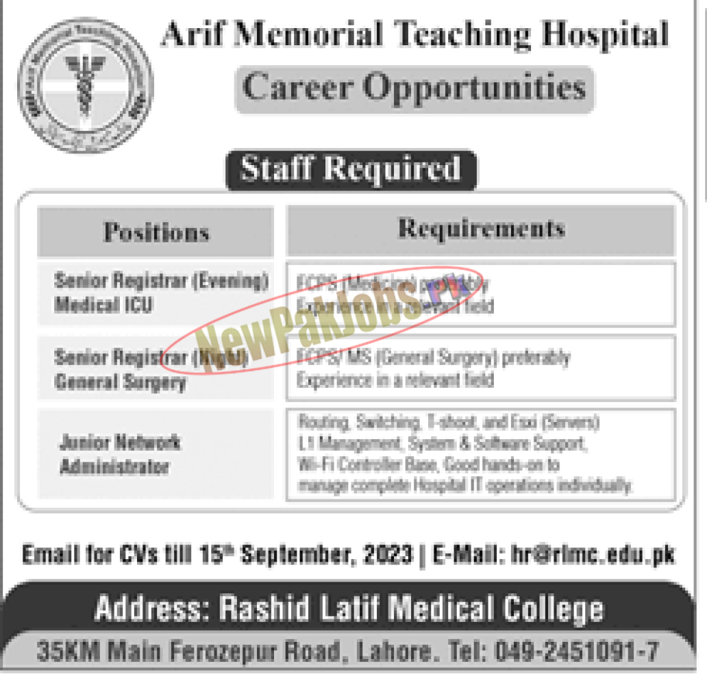 Arif Memorial Teaching Hospital AMTH Jobs September 2023