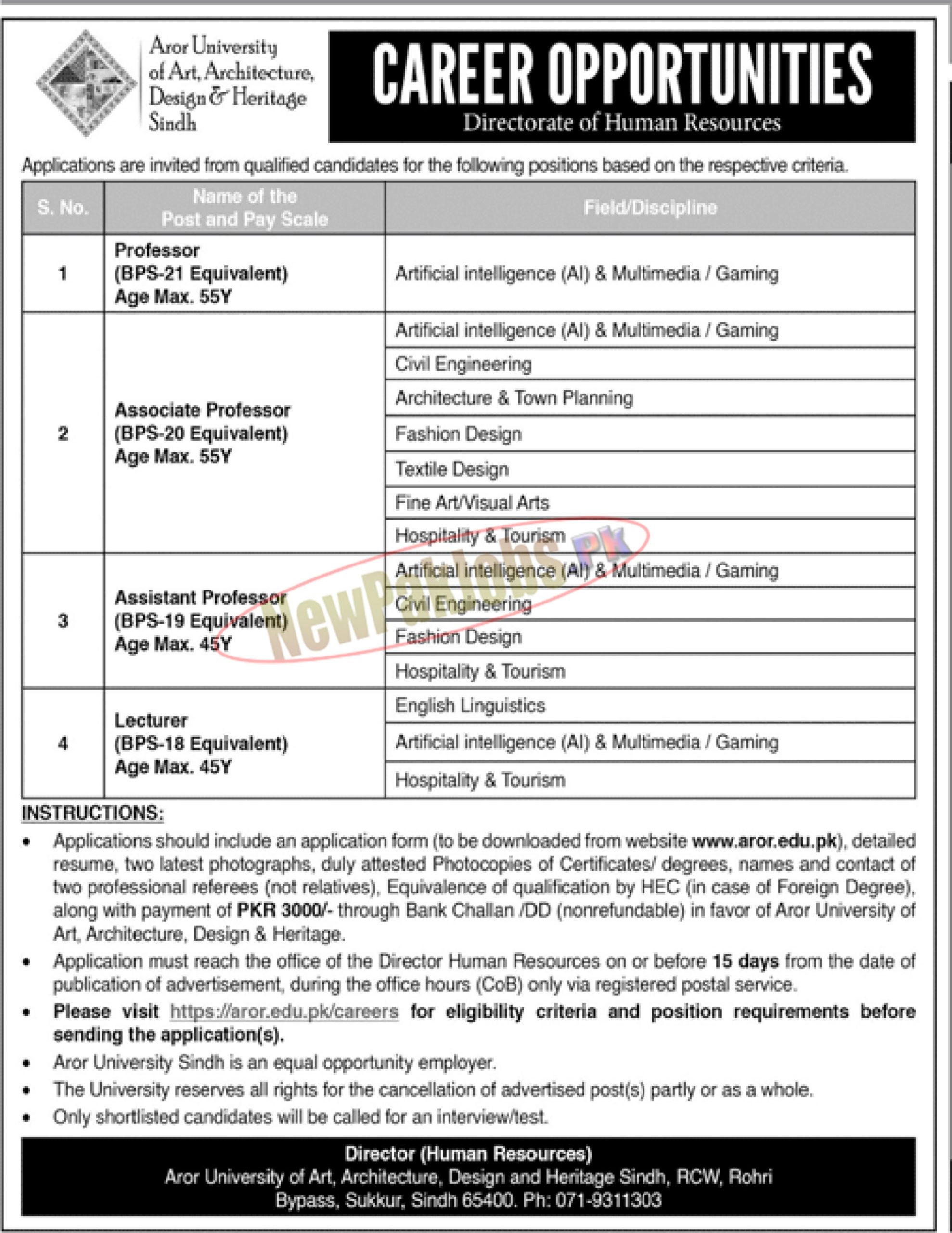 Aror University Sindh Jobs 2023 www.aror.edu.pk