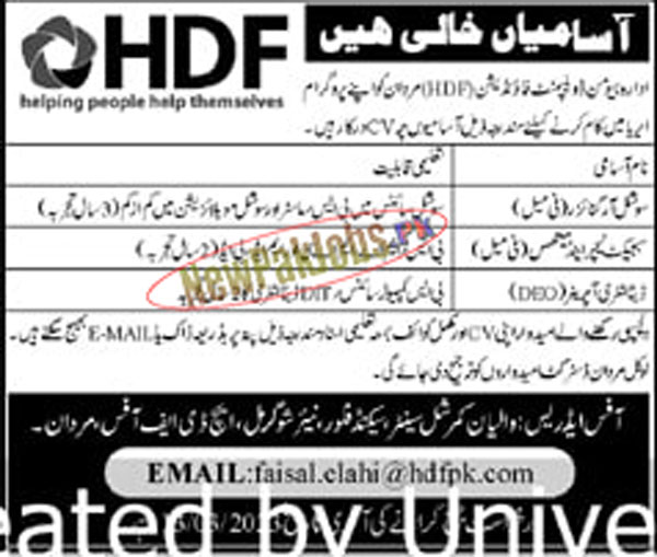 Human Development Foundation HDF Mardan Jobs 2023