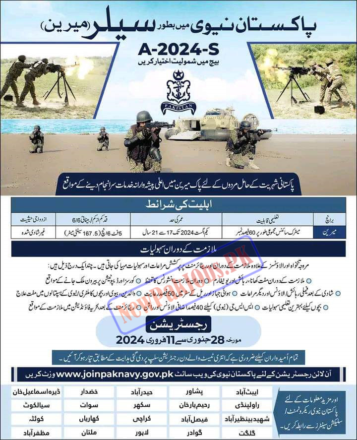 Join Pak Navy as Sailor Jobs 2024 Pakistan Navy Jobs for Batch A-2024 (S)