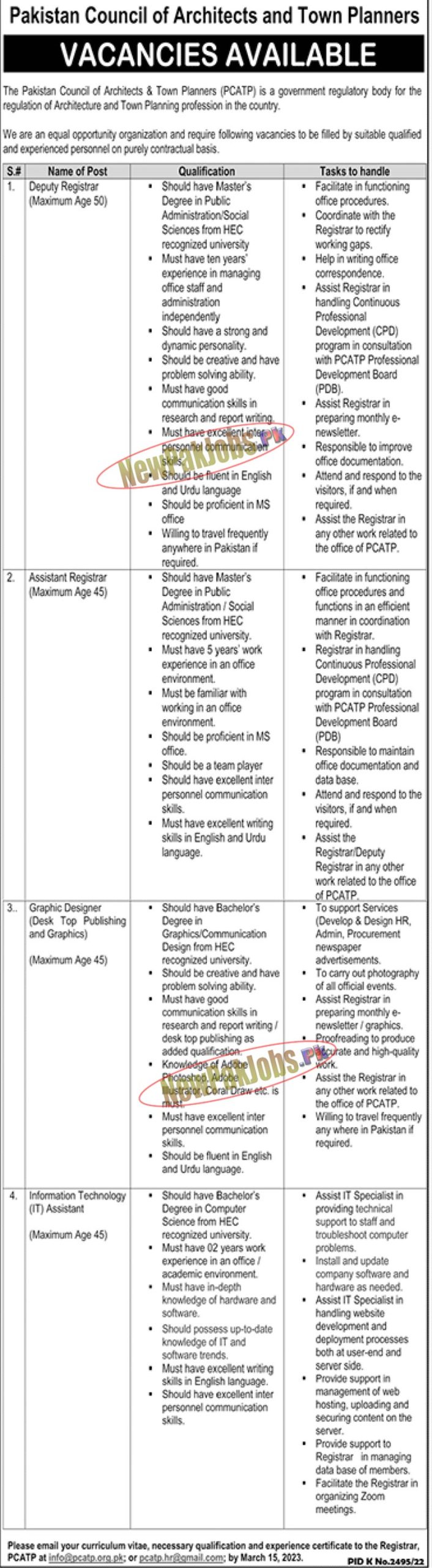 Pakistan Council of Architects & Town Planners PCATP Jobs 2023