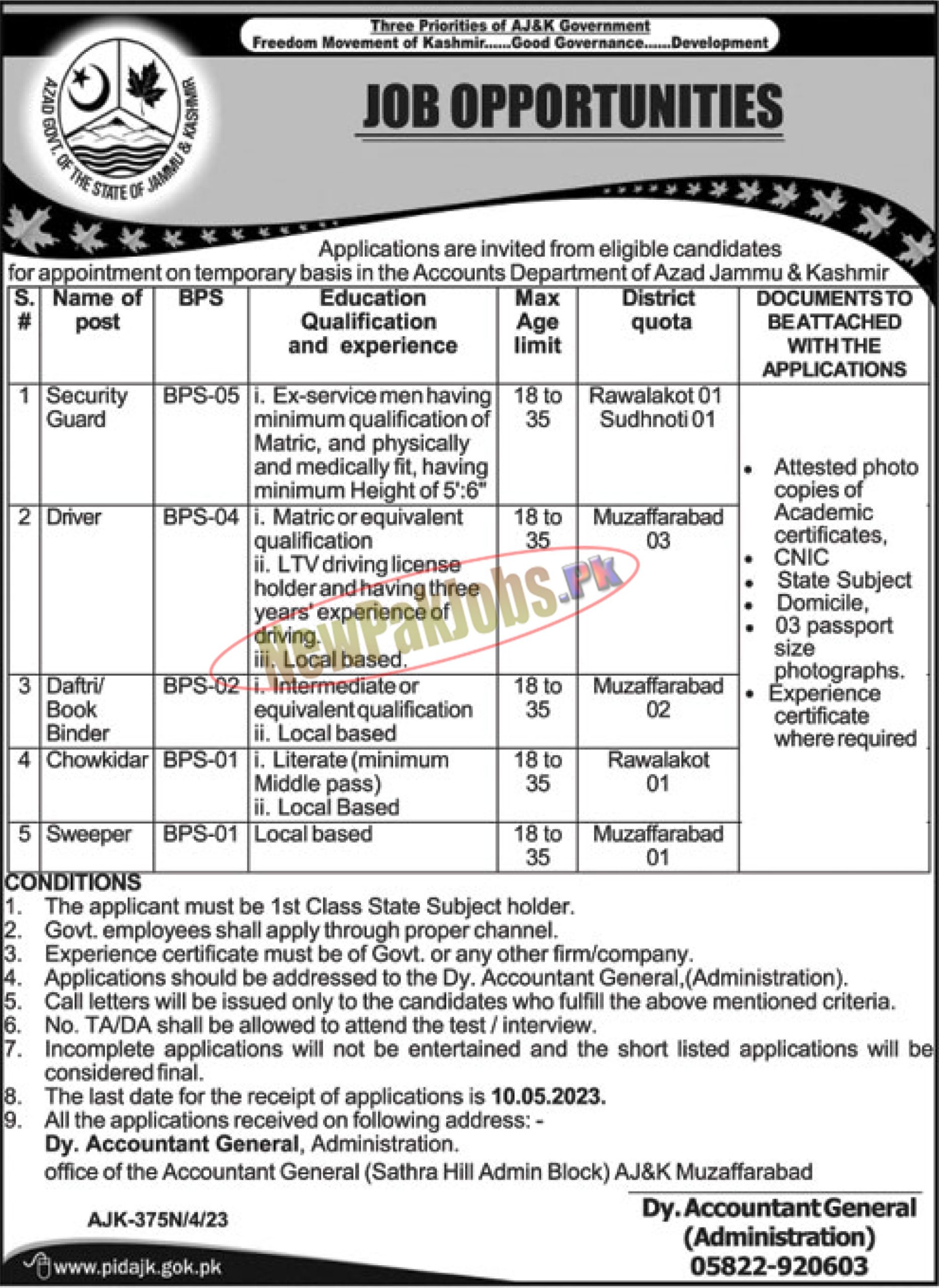 Accounts Department AJK Jobs 2023