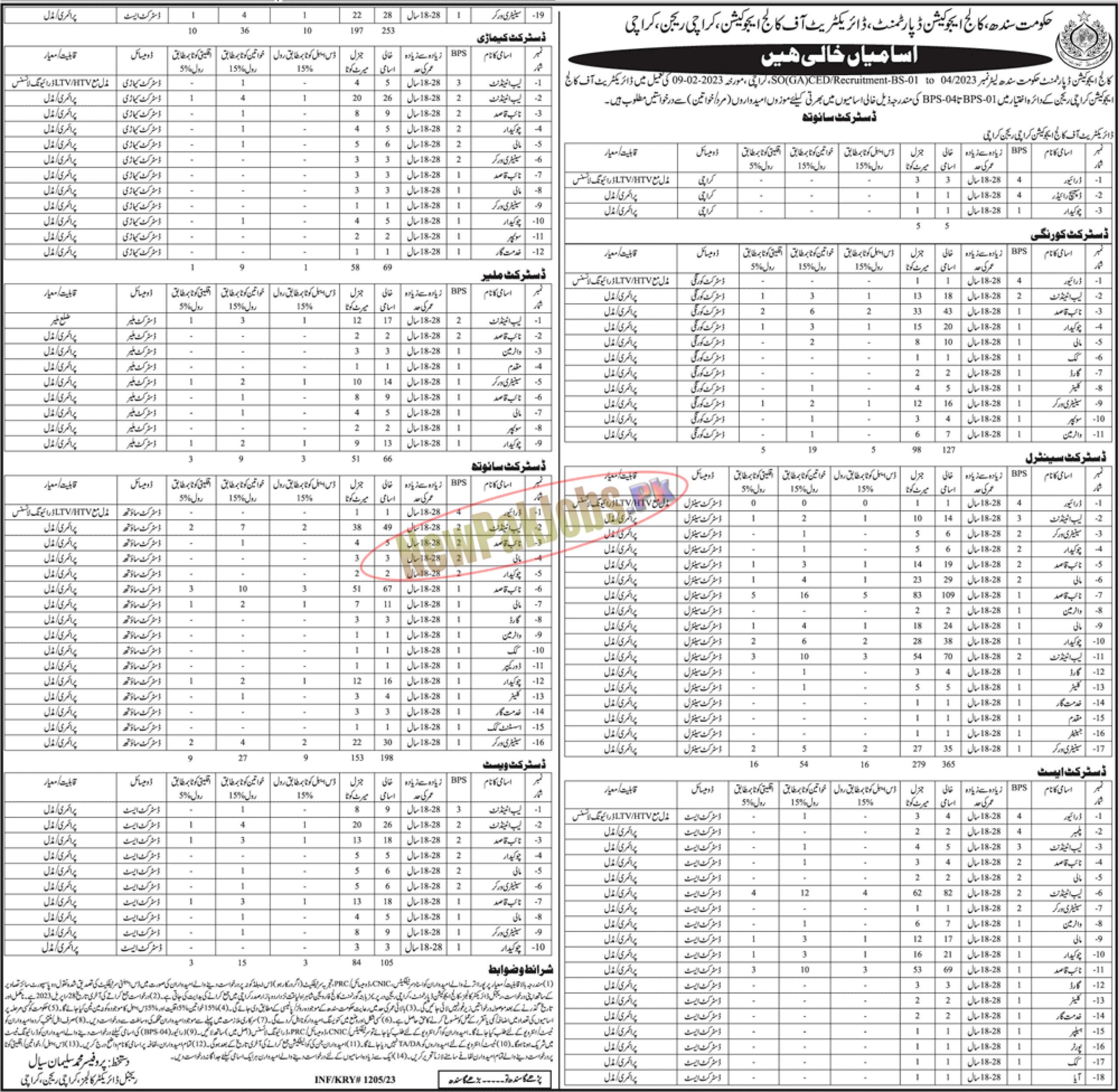 College Education Department Sindh Jobs 2023