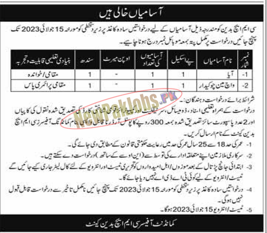 Combined Military Hospital CMH Badin Jobs July 2023