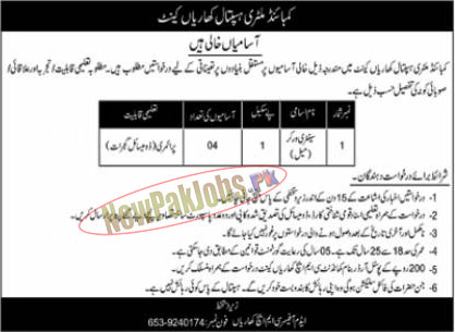 Combined Military Hospital CMH Kharian Cantt Jobs 2023