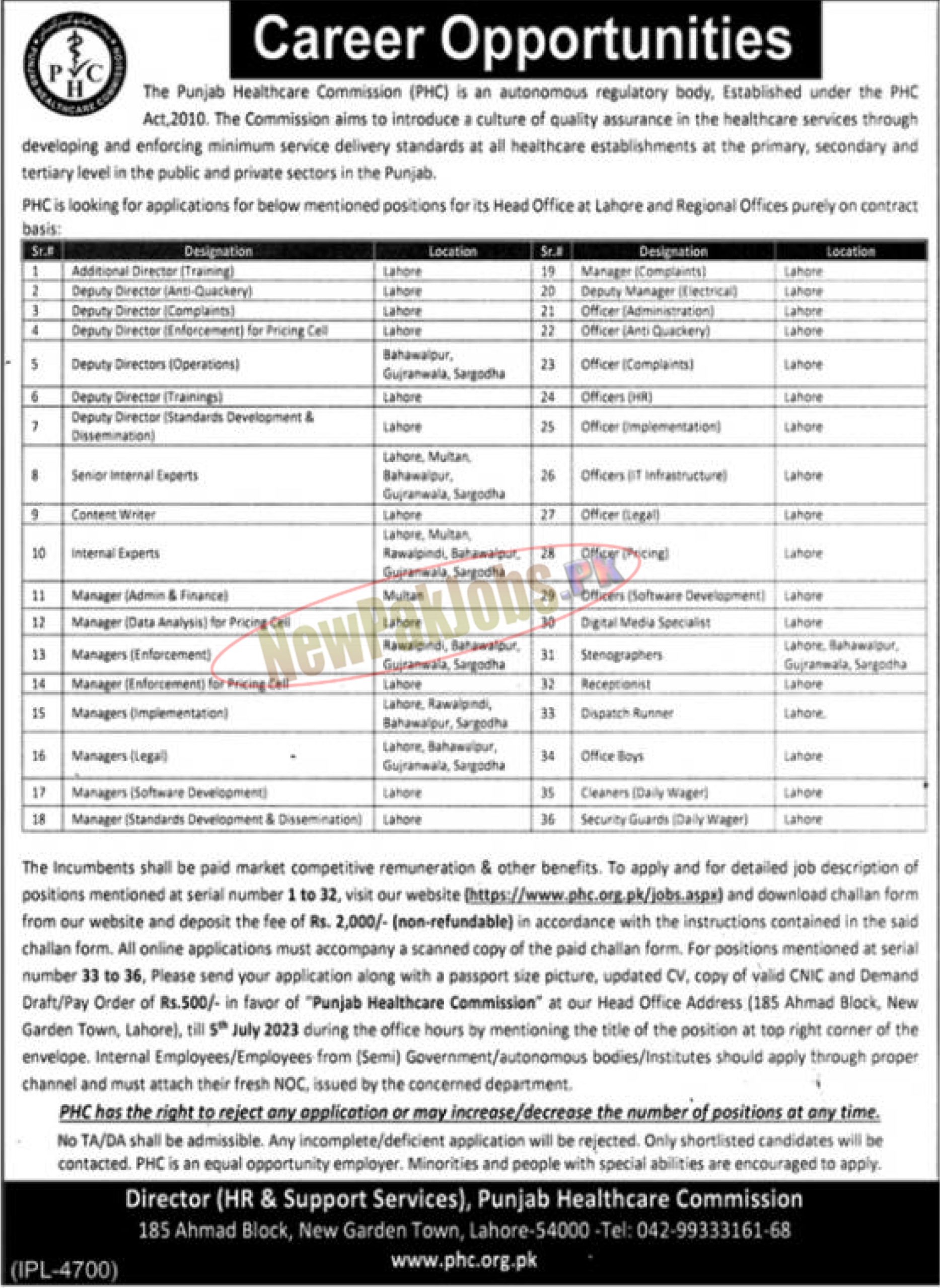 Punjab Healthcare Commission PHC Jobs 2023 www.phc.org.pk