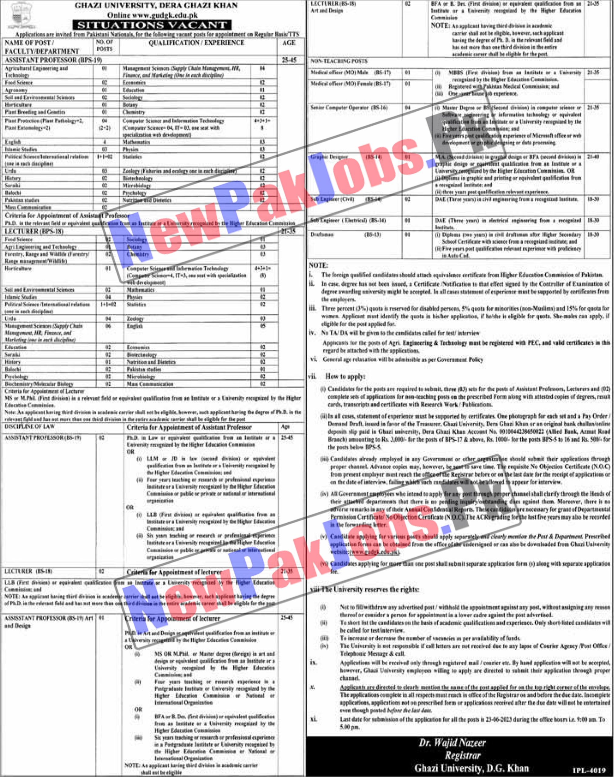 Ghazi University Dera Ghazi Khan Jobs 2023