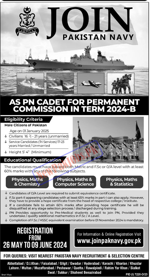 Join Pakistan Navy as PN Cadet for Permanent Commission in Term 2024-B