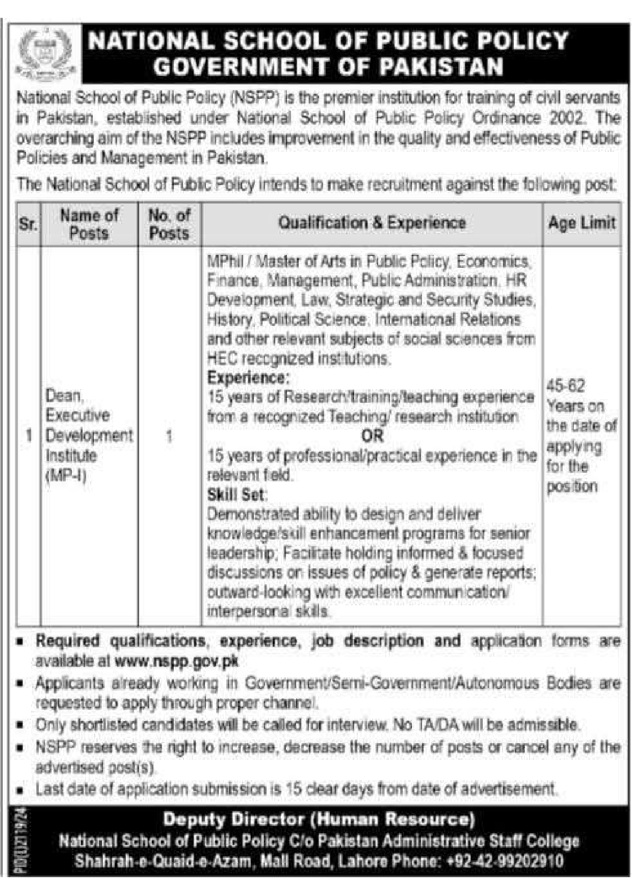 National School of Public Policy NSPP Jobs 2025 www.nspp.gov.pk