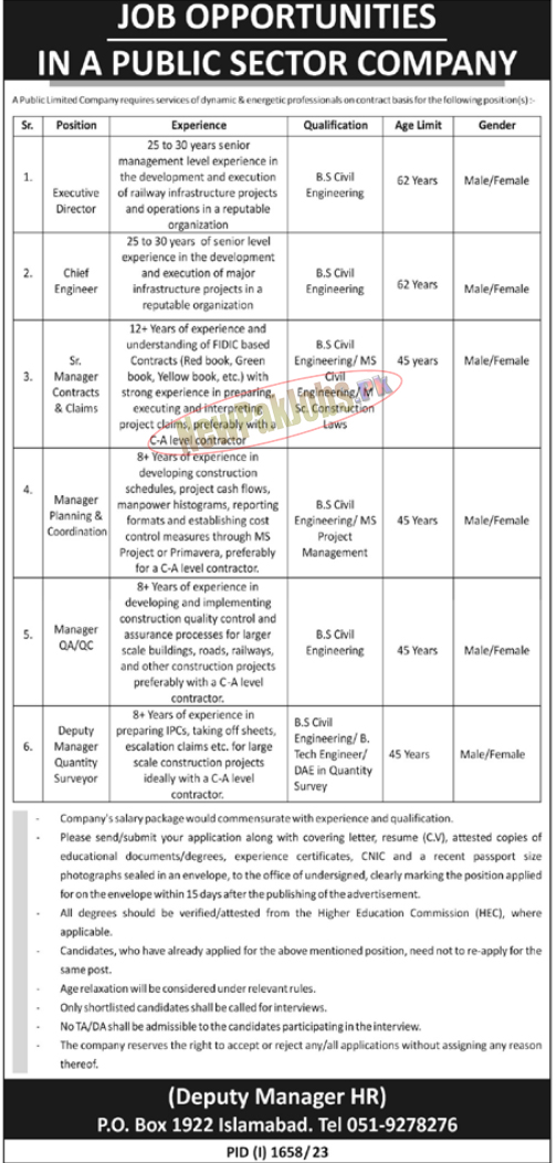 PO Box 1922 Islamabad Jobs 2023 Public Sector Company Jobs