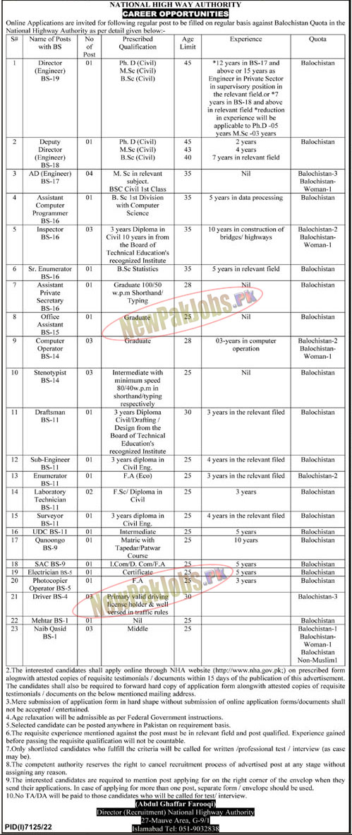 Pakistan National Highway Authority NHA Jobs 2023 www.nha.gov.pk Online Apply