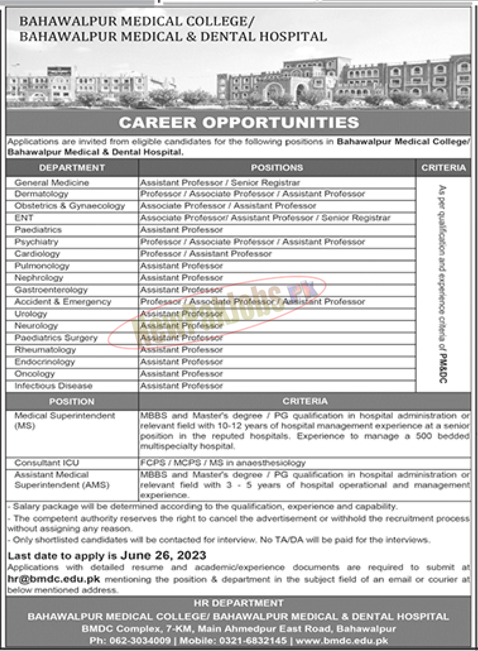 Bahawalpur Medical College Jobs 2023