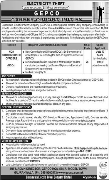 Gujranwala Electric Power Company GEPCO Jobs 2025