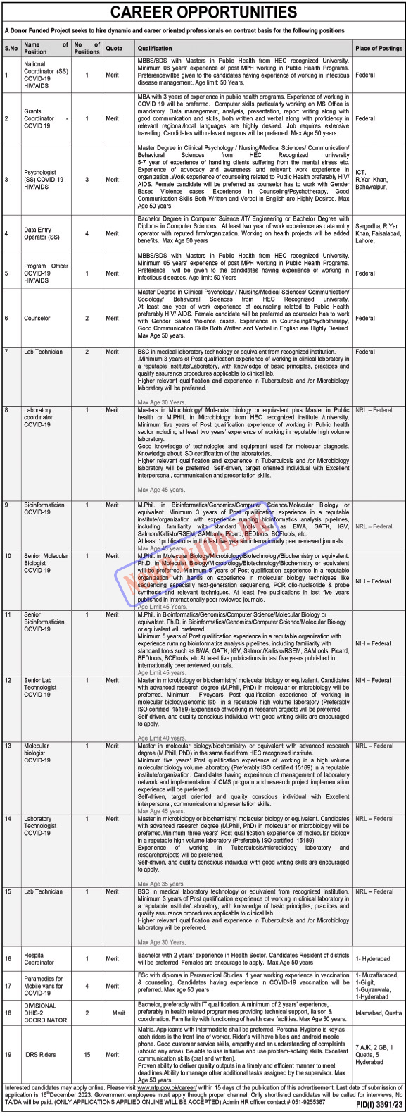 National TB Control Program NTP Jobs December 2023 Online Apply