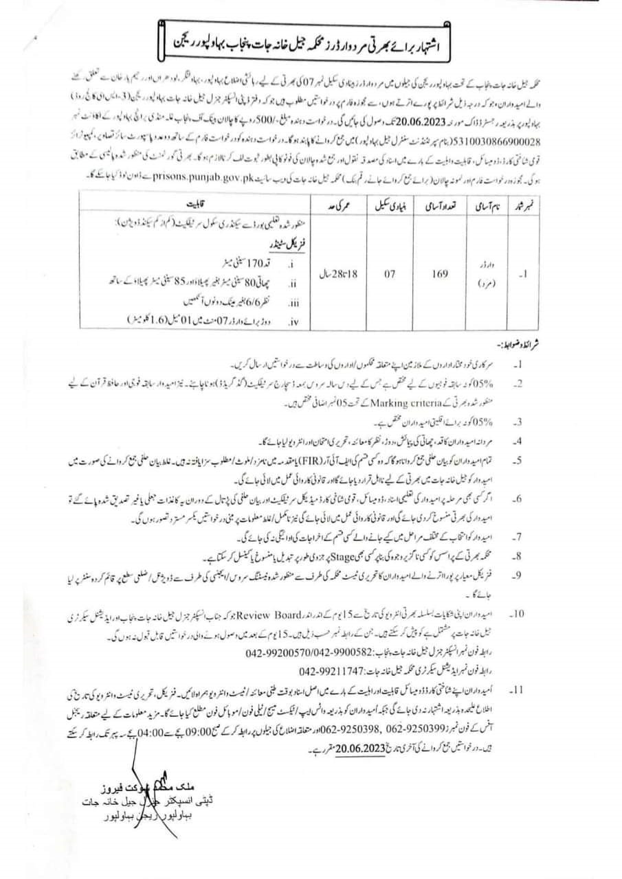 Prison Department Punjab Jobs 2023