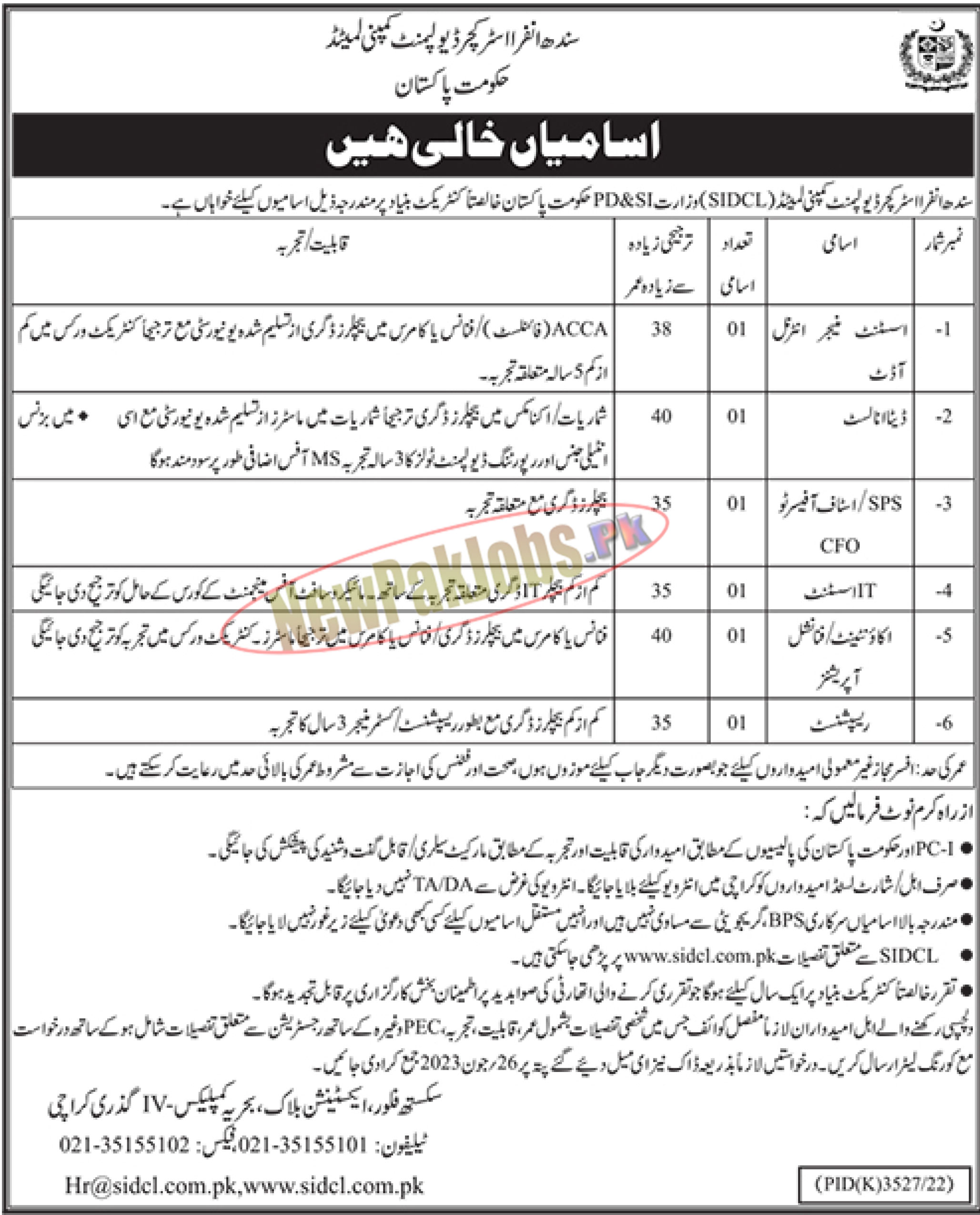 Sindh Infrastructure Development Company Limited SIDCL Jobs 2023