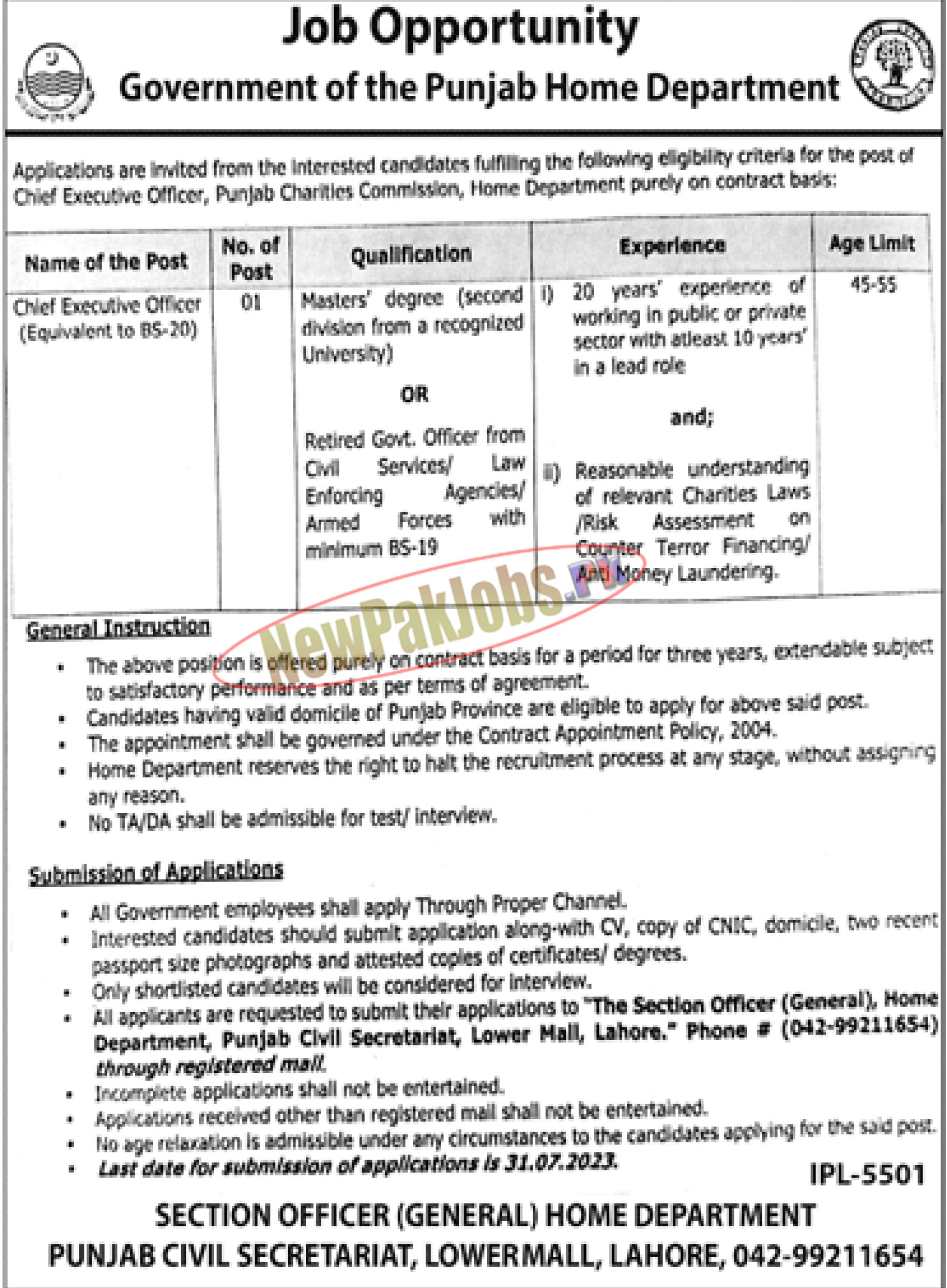 Home Department Punjab Jobs 2023