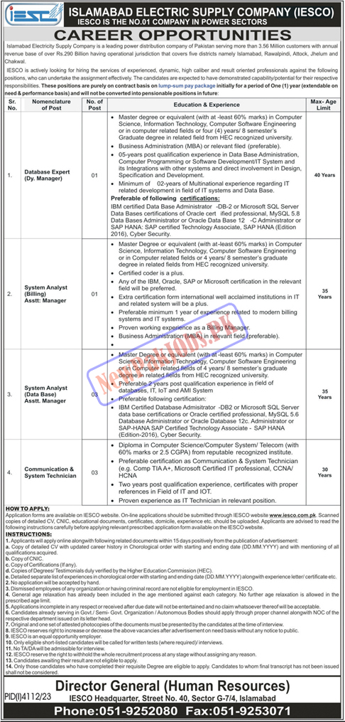 IESCO Jobs 2024 Online Apply at www.iesco.com.pk