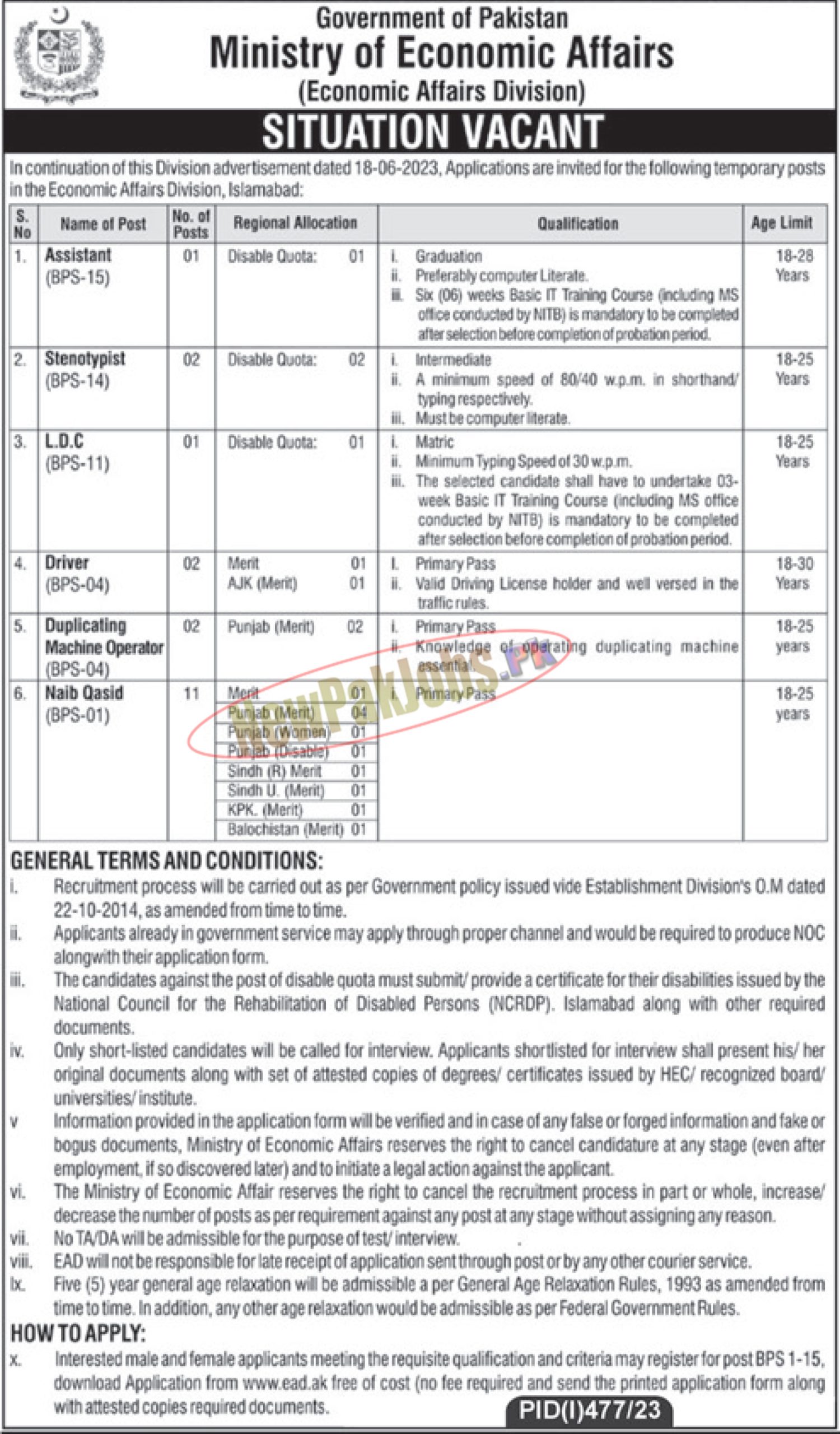 Ministry of Economic Affairs Jobs 2023 | Economic Affairs Division Jobs