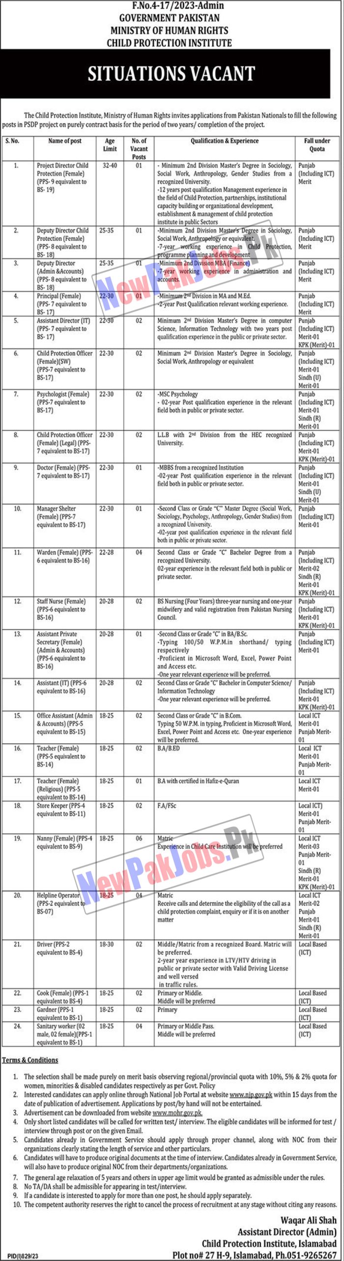 Ministry of Human Rights MOHR Jobs 2023 Check Requirements