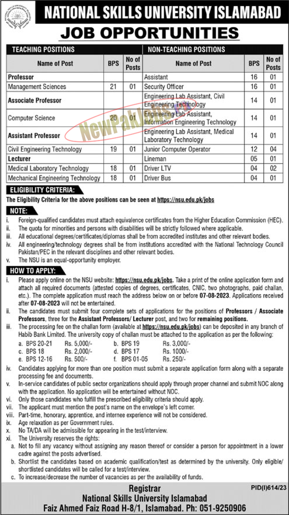 National Skills University NSU Islamabad Jobs 2023 Latest NSU Career