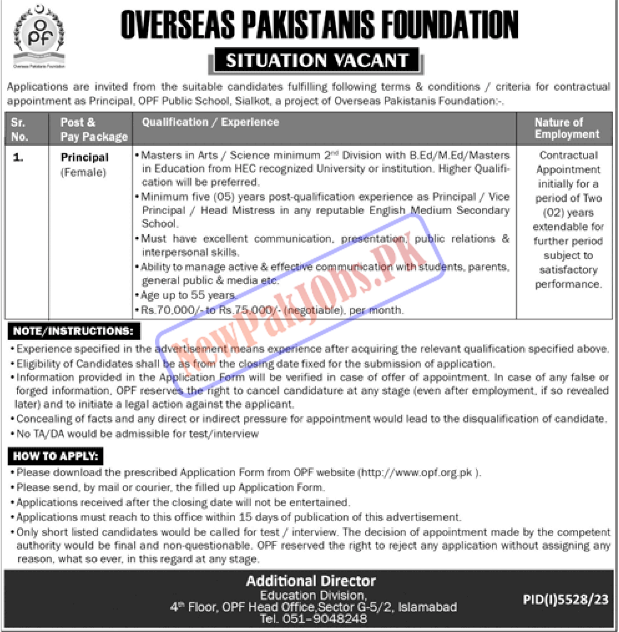 Overseas Pakistanis Foundation OPF Jobs 2024 www.opf.org.pk