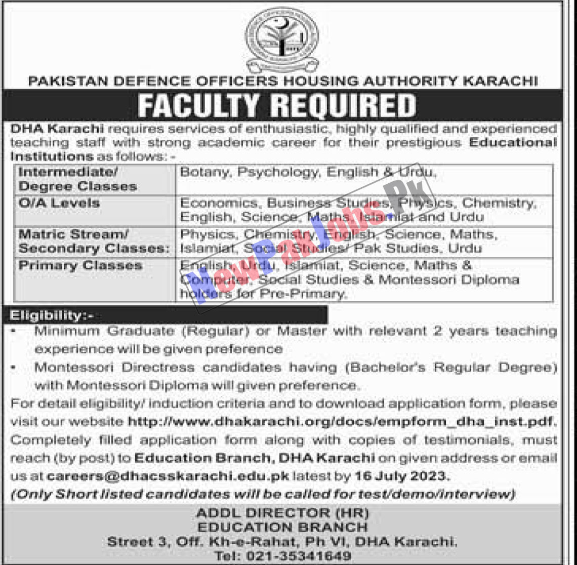 Pakistan Defence Officers Housing Authority Karachi Jobs 2023