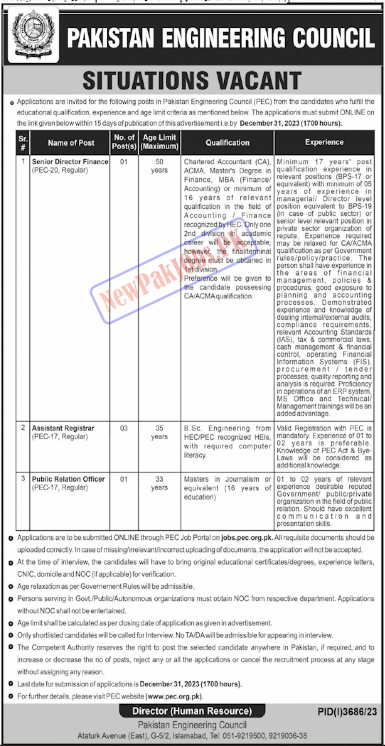 Pakistan Engineering Council PEC Jobs 2023 PEC Online Apply