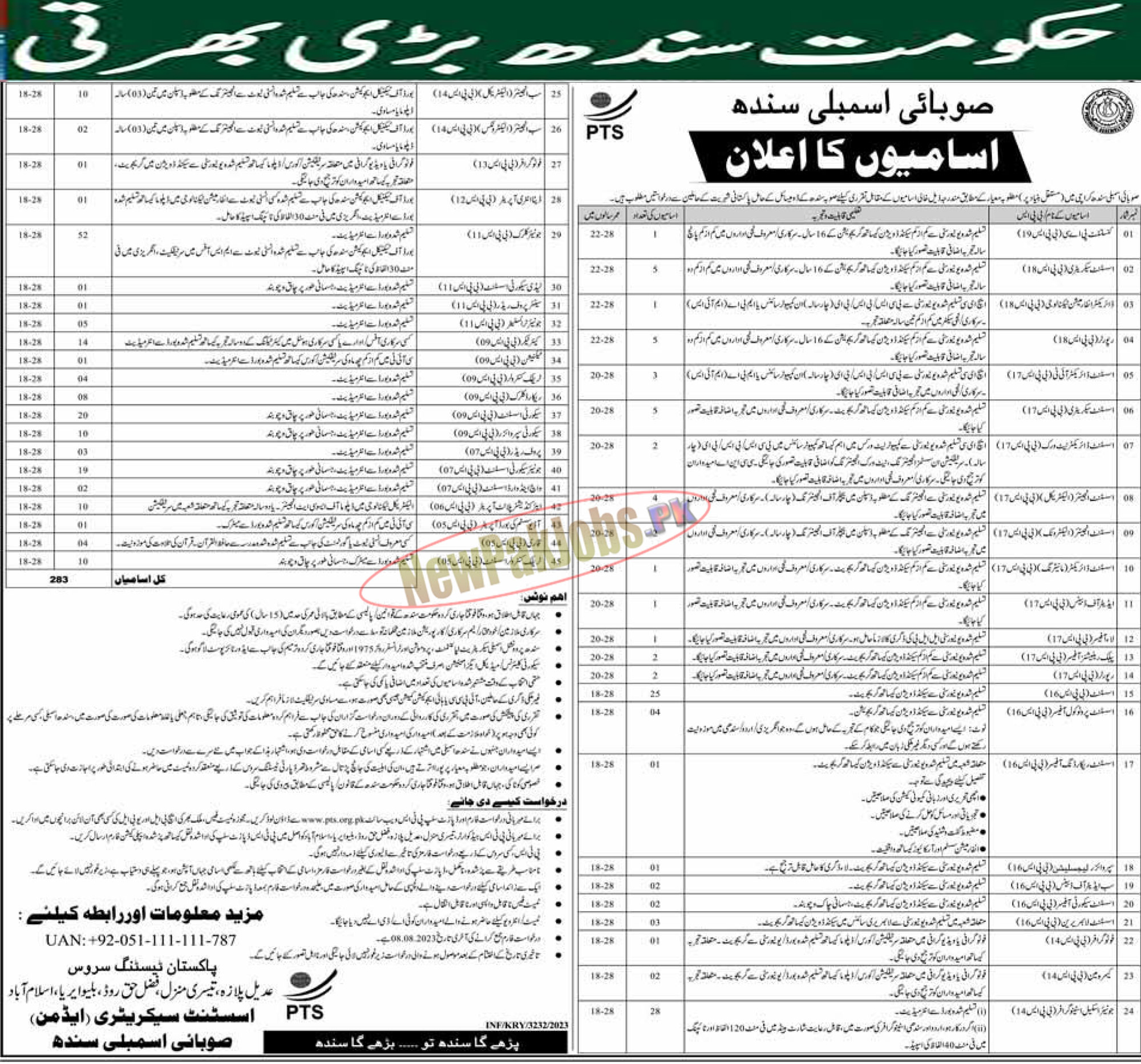 Provincial Assembly Sindh Jobs 2023