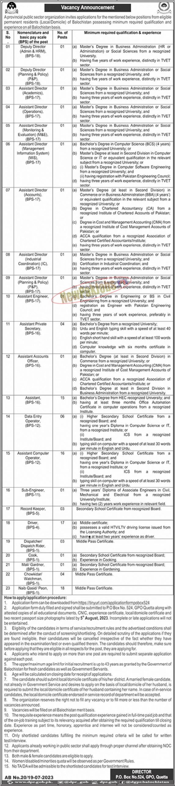 Provincial Public Sector Organization Balochistan Jobs 2023